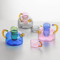 Service à thé élégant en borosilicate avec design unique et couleurs vives – Compatible lave-vaisselle, tasse de 80 ml, théière de 400 ml