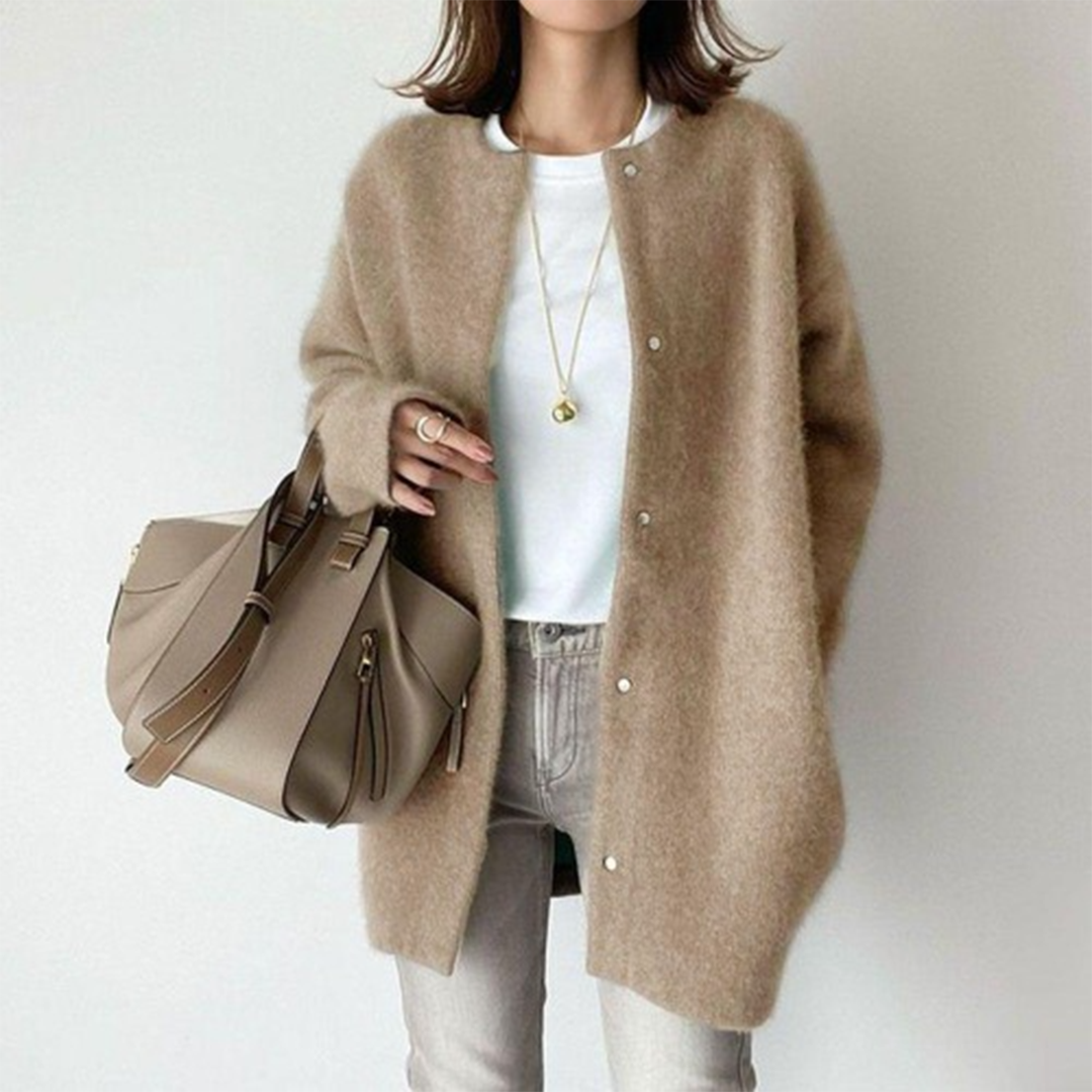 Elegant Long Sleeve Cardigan with Pockets