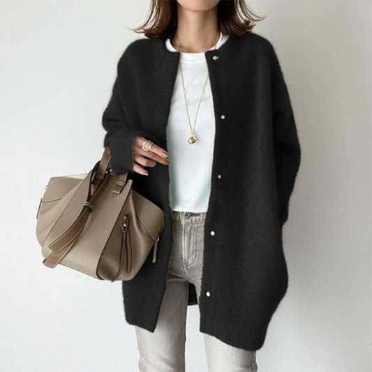 Elegant Long Sleeve Cardigan with Pockets