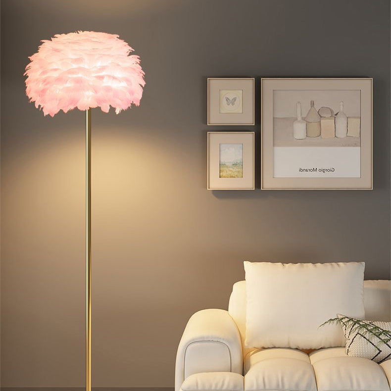 Elegant Nordic Floor Lamp with Feather and Crystal Shade