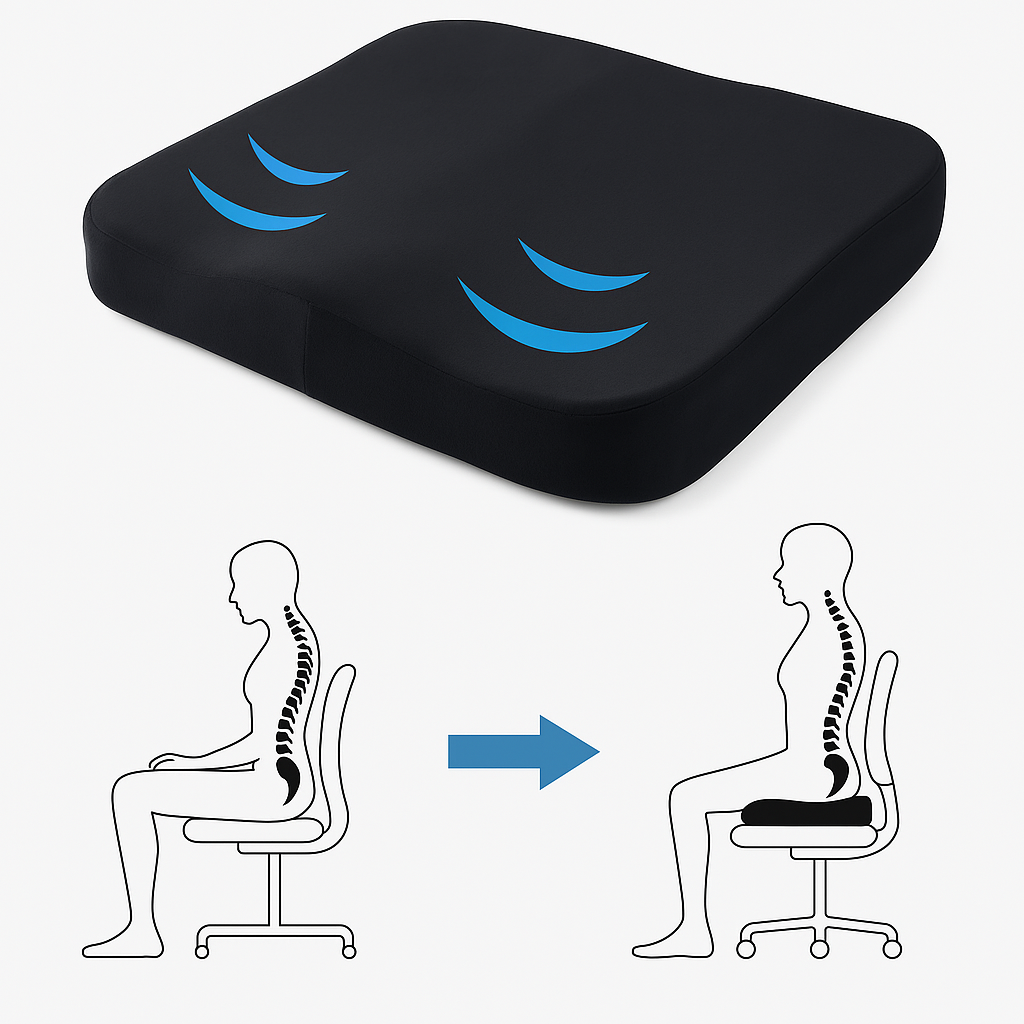 Ergonomic Seat Cushion for Hip and Back Relief