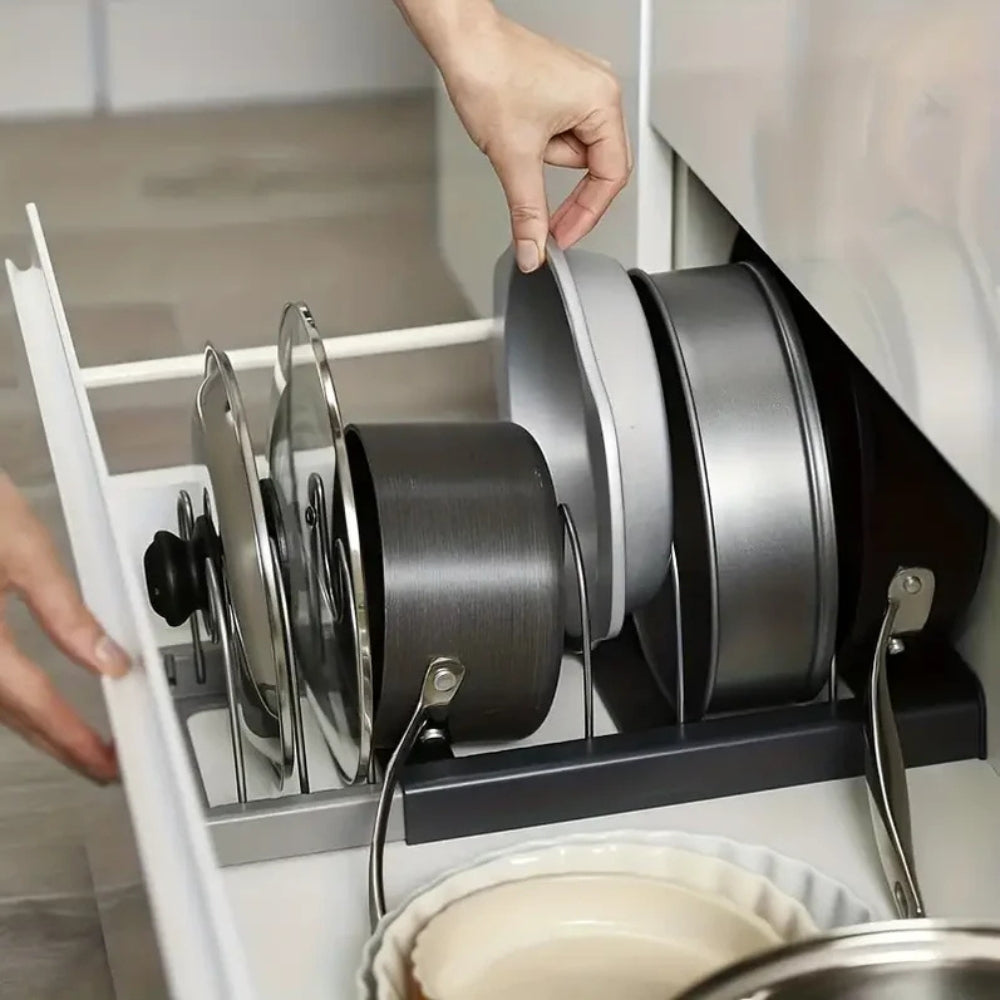 Expandable Pot and Pans Organizer Rack