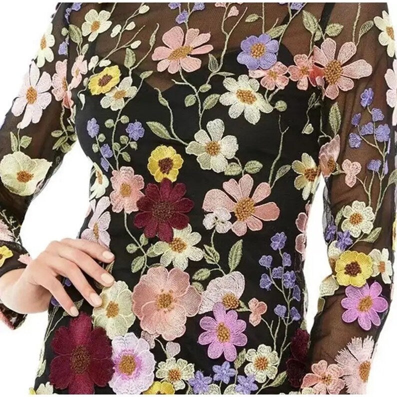 Faurra - Floral Dress for Women with High Collar and Long Sleeves