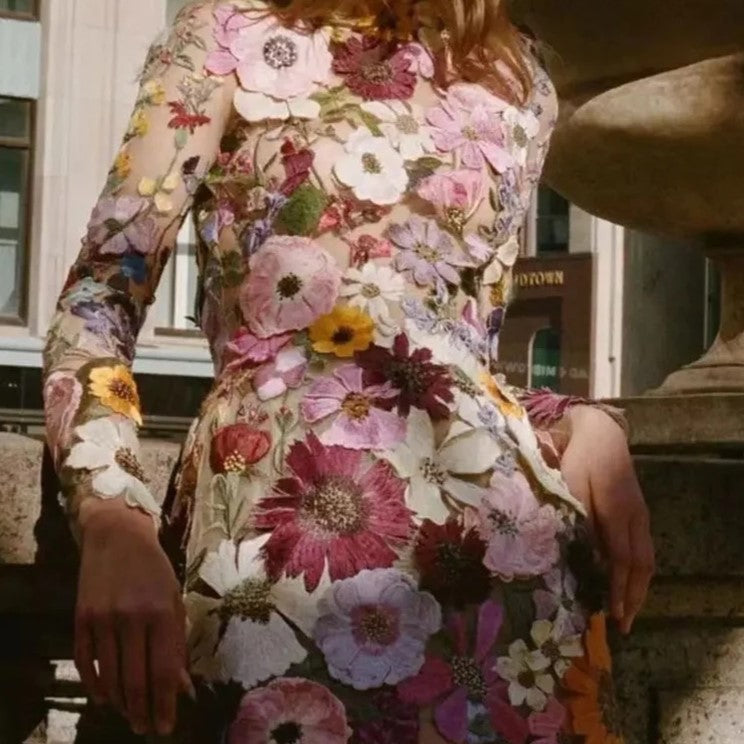 Faurra - Floral Dress for Women with High Collar and Long Sleeves