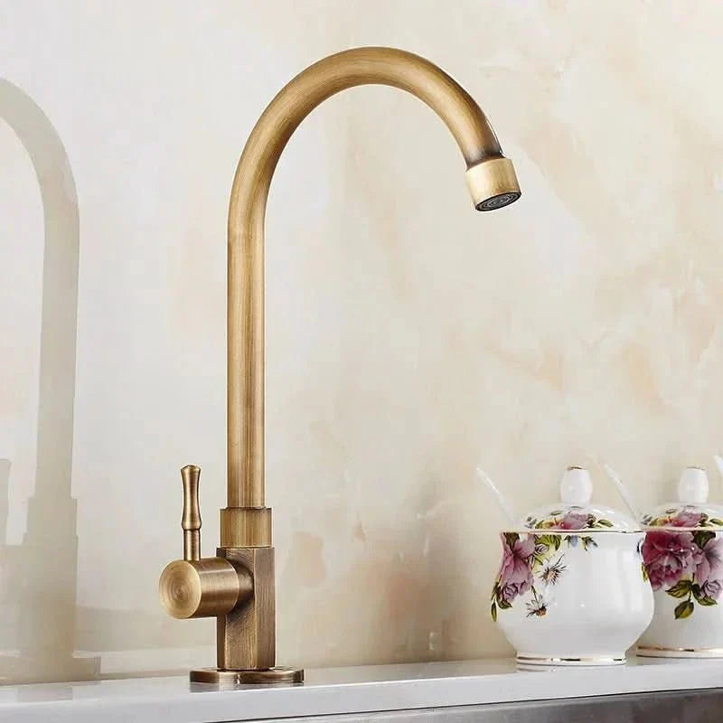 GOLDENSWAN – Antique Brass Swan Neck Faucet for Kitchen & Bathroom