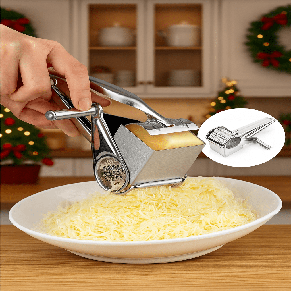 GRATE MOTION – Rotating Stainless Steel Cheese Grater for Effortless Kitchen Preparation