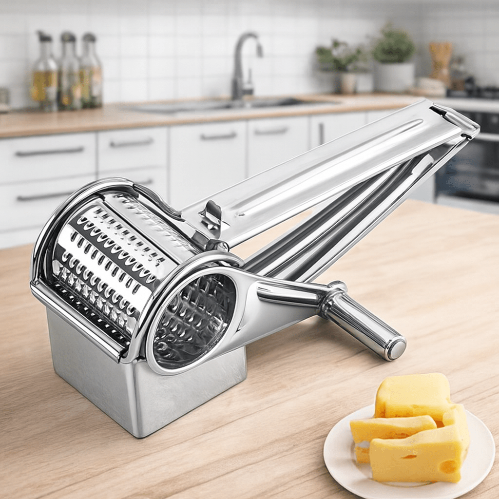 GRATE MOTION – Rotating Stainless Steel Cheese Grater for Effortless Kitchen Preparation