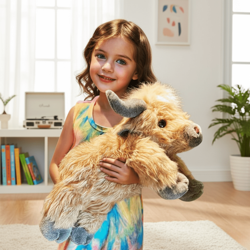 HEATHERMO – Enchanting Highland Cattle Plush Toy with Fluffy, Rustic Charm