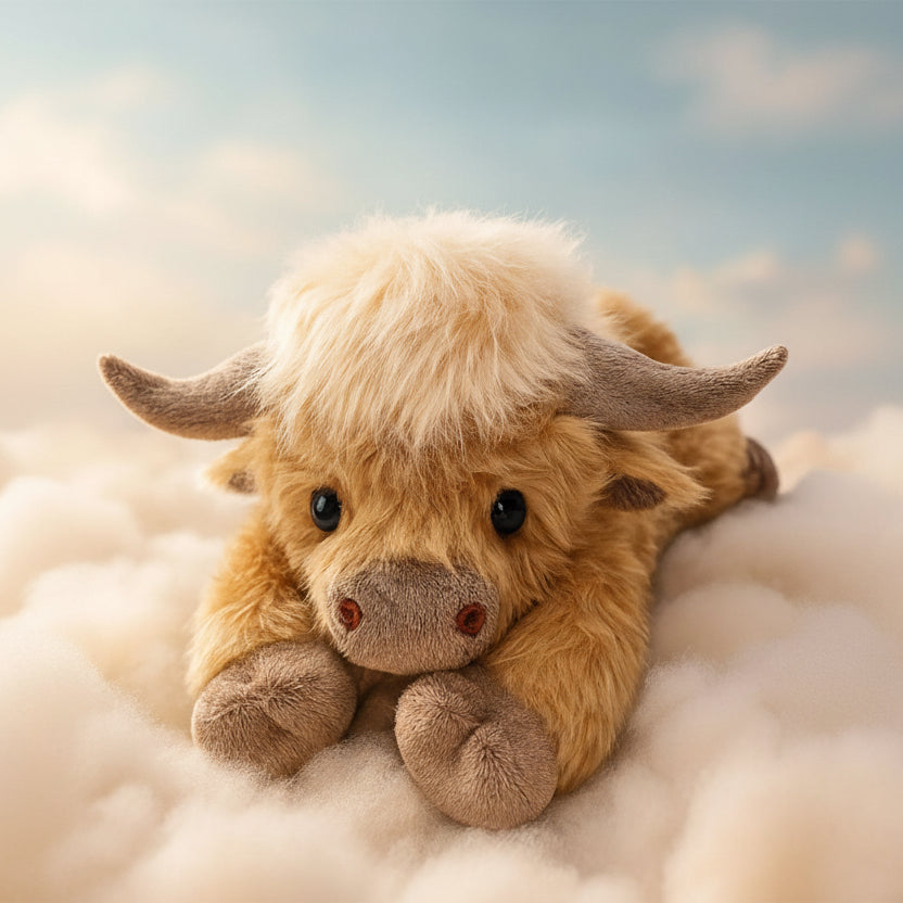 HEATHERMO – Enchanting Highland Cattle Plush Toy with Fluffy, Rustic Charm