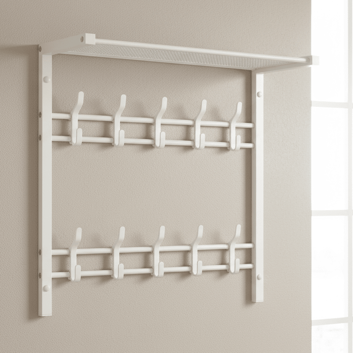 HOOKWELL – 3-in-1 wall coat rack with shelf, hooks, and clothes rail