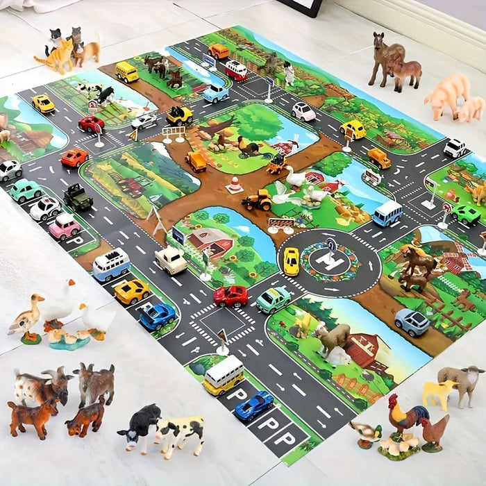 Interactive Play Mat for Kids – Colorful Farm and Traffic Design