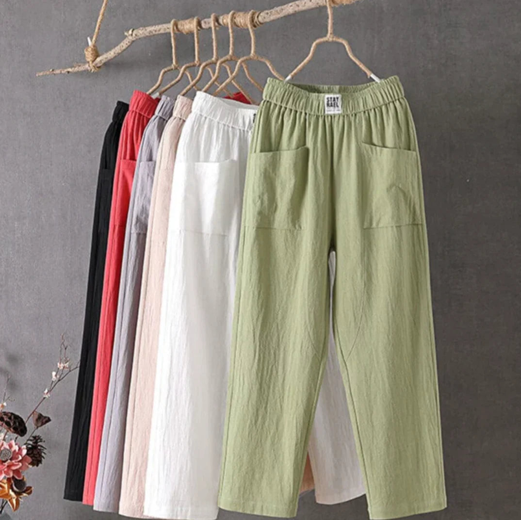 KLARA - Casual cotton and linen trousers with elasticated waistband, perfect for autumn