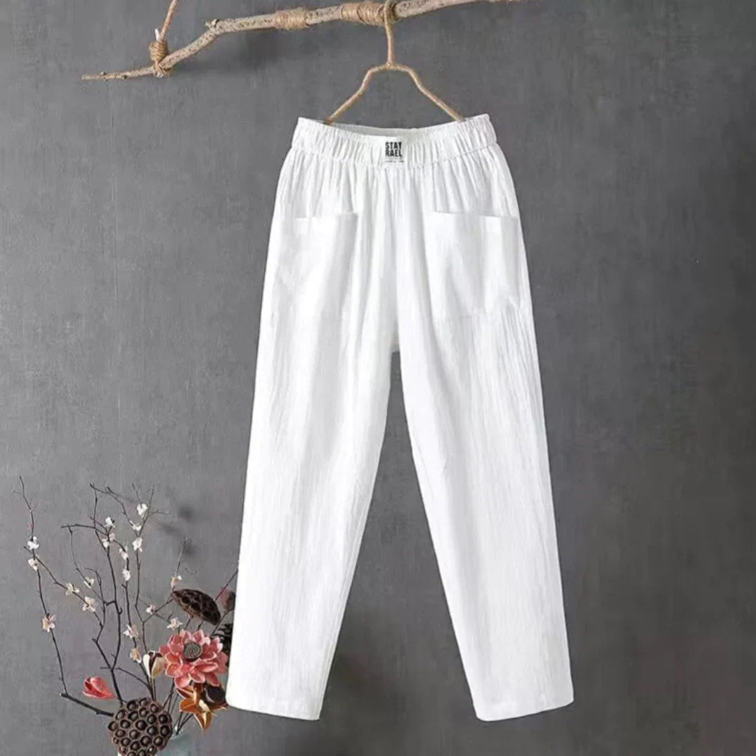 KLARA - Casual cotton and linen trousers with elasticated waistband, perfect for autumn