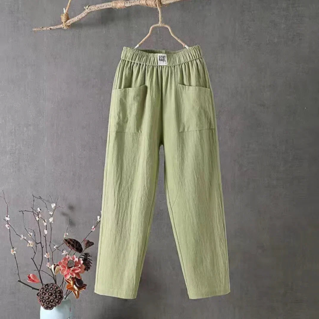 KLARA - Casual cotton and linen trousers with elasticated waistband, perfect for autumn