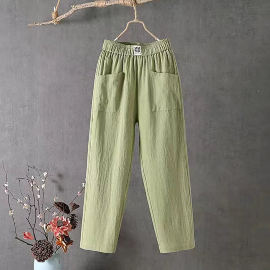 KLARA - Casual cotton and linen trousers with elasticated waistband, perfect for autumn