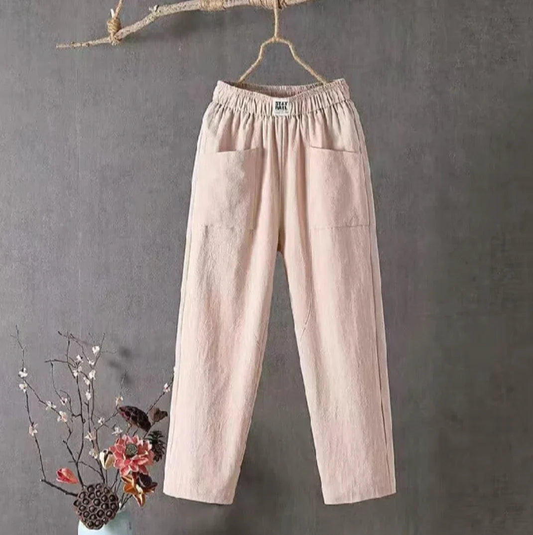 KLARA - Casual cotton and linen trousers with elasticated waistband, perfect for autumn