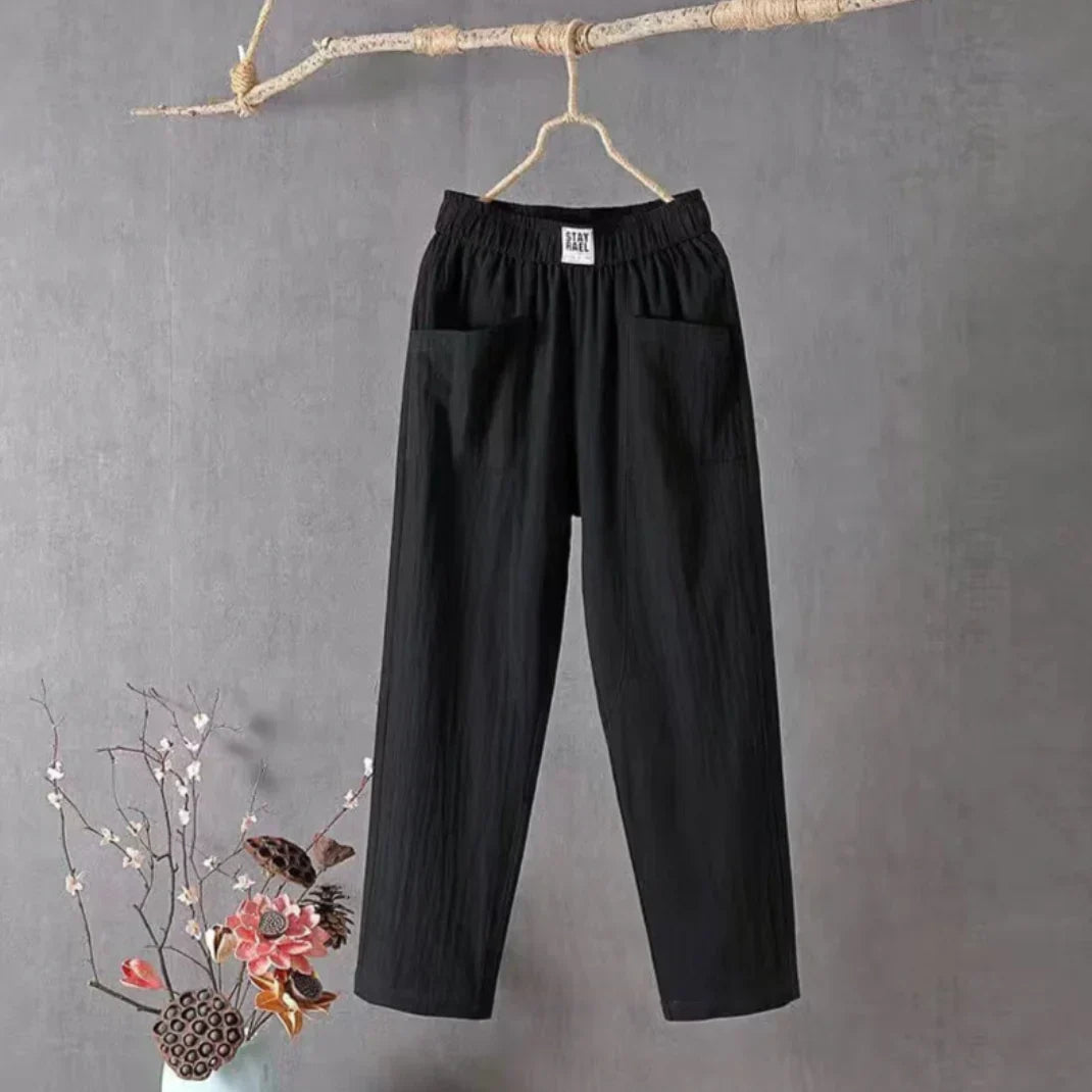 KLARA - Casual cotton and linen trousers with elasticated waistband, perfect for autumn