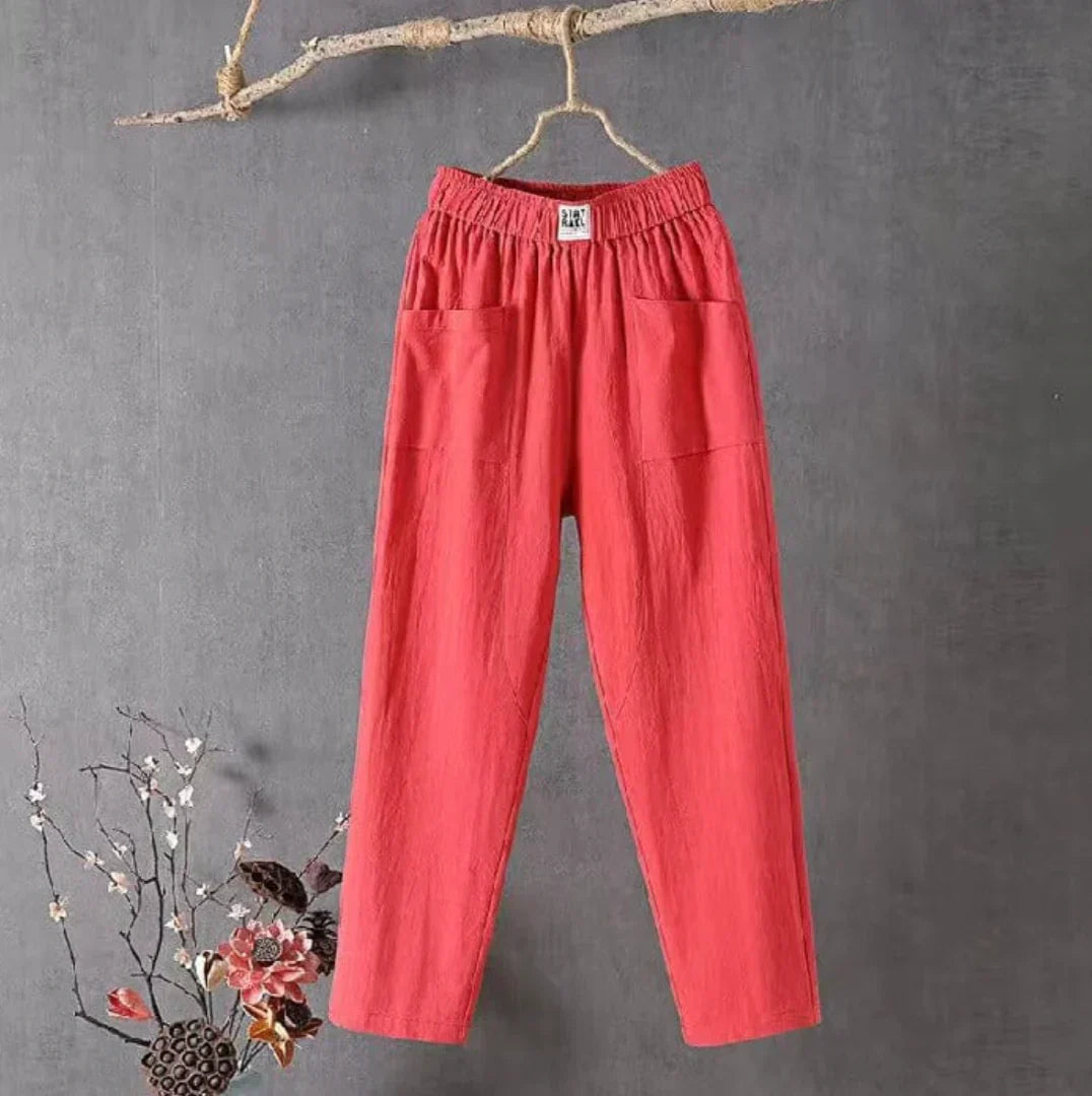 KLARA - Casual cotton and linen trousers with elasticated waistband, perfect for autumn