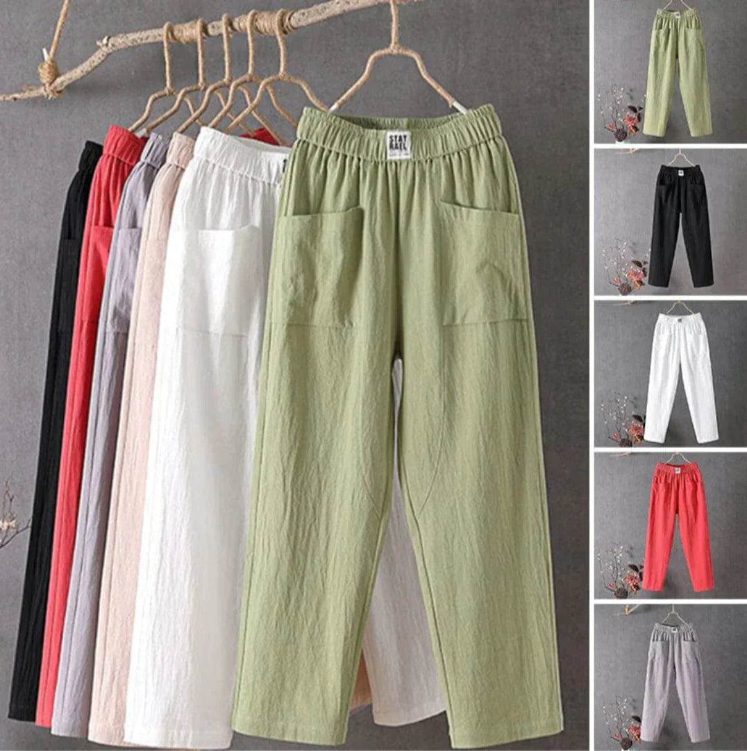 KLARA - Casual cotton and linen trousers with elasticated waistband, perfect for autumn
