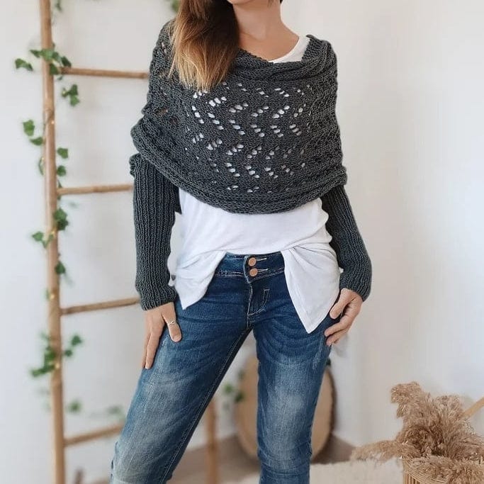 Knitted Cut-Out Shawl Poncho Wrap