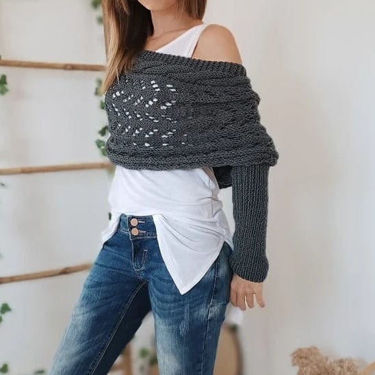 Knitted Cut-Out Shawl Poncho Wrap