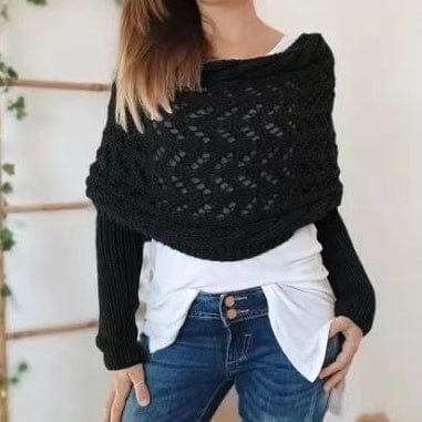 Knitted Cut-Out Shawl Poncho Wrap