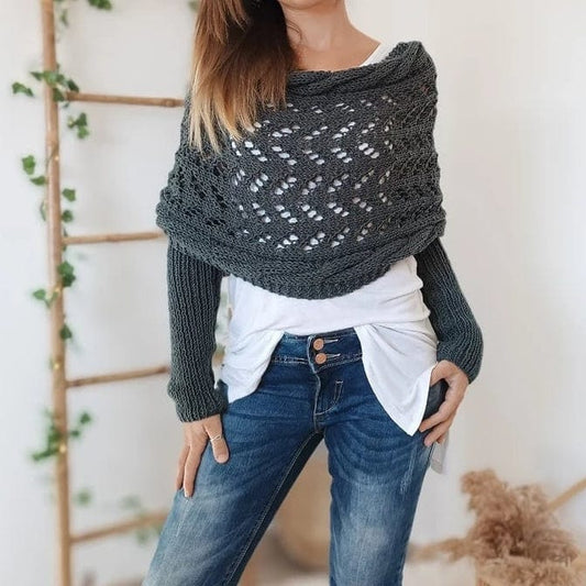 Knitted Cut-Out Shawl Poncho Wrap