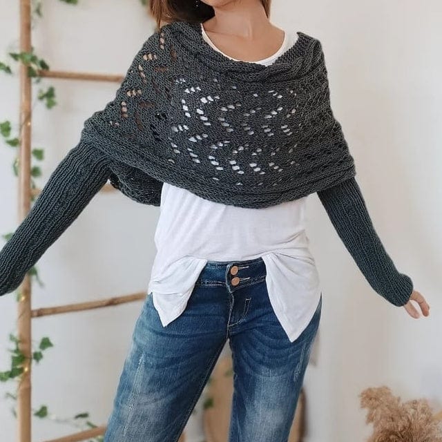 Knitted Cut-Out Shawl Poncho Wrap