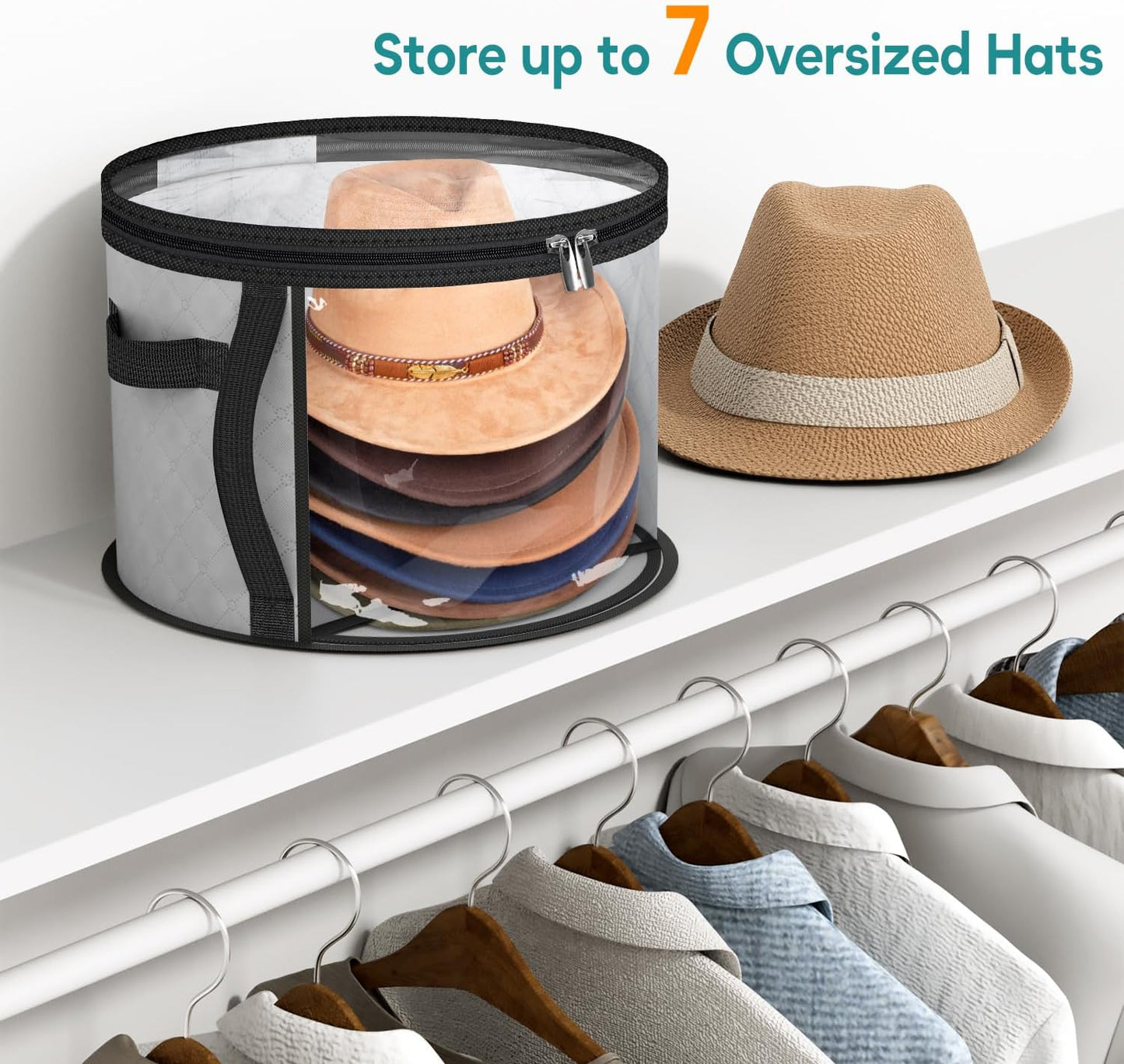 Large Clear Hat Storage Case – Wide-Brim Hat Organizer with Handles