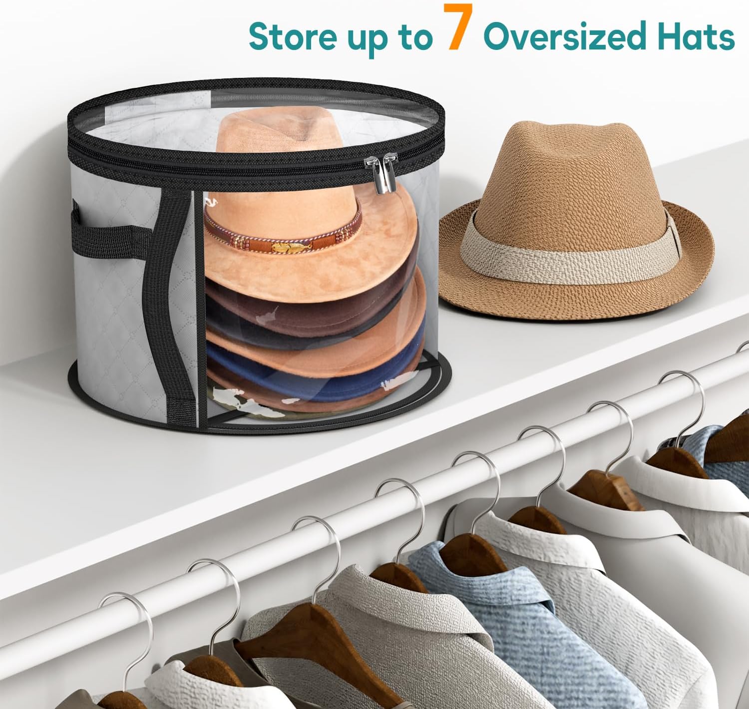 Large Clear Hat Storage Case – Wide-Brim Hat Organizer with Handles