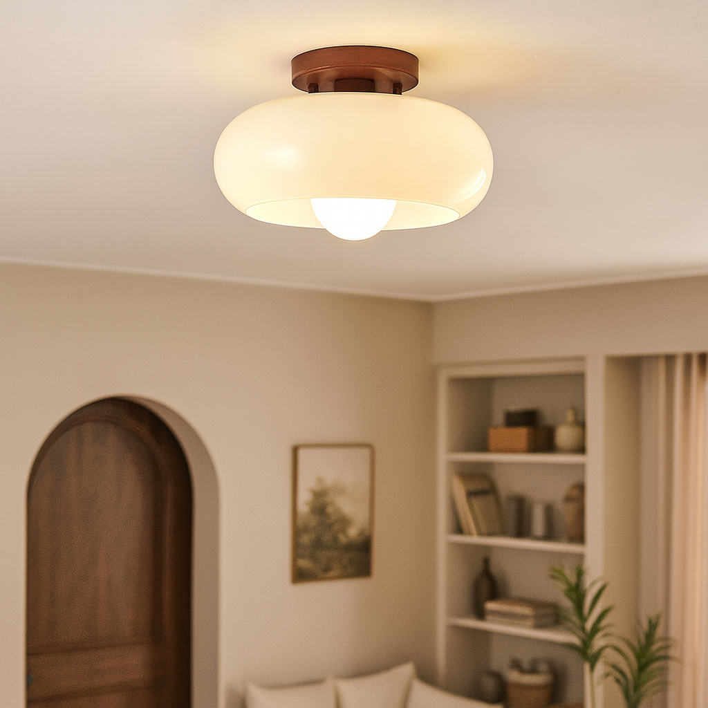 LED Ceiling Lamp Bauhaus Cream with Glass Shade for Living Room and Bedroom - Modern Design, Soft Light