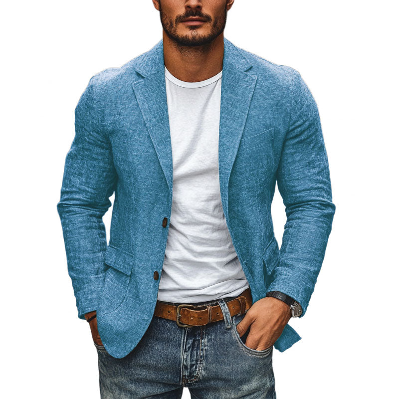 Linen Blazer Men's Slim-fit with Scalloped Lapel - Lightweight Cotton and Linen Blazer for Autumn
