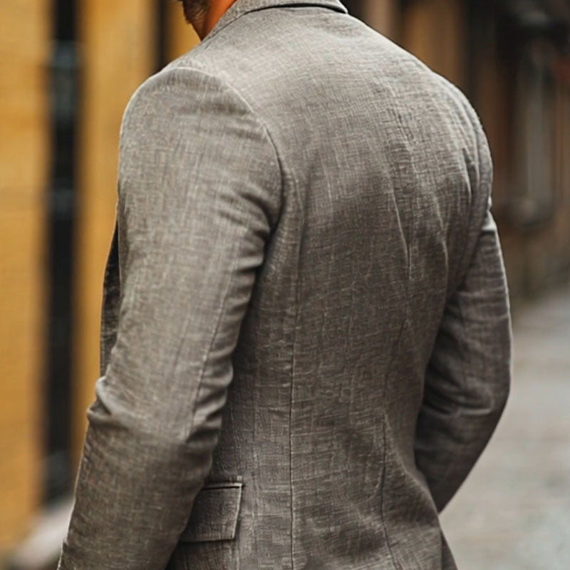 Linen Blazer Men's Slim-fit with Scalloped Lapel - Lightweight Cotton and Linen Blazer for Autumn