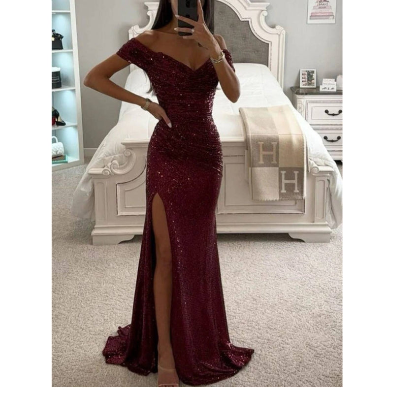 Long Strapless Dress for Women with Side Slit