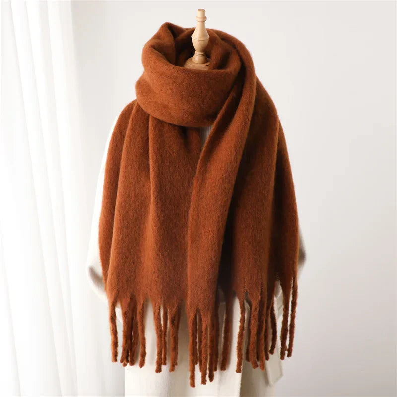 Luxury Ladies' Cashmere Scarf with Large Tassels for Style and Comfort in Winter