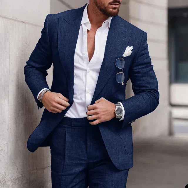 Men's 2-piece linen wedding suit - single breasted