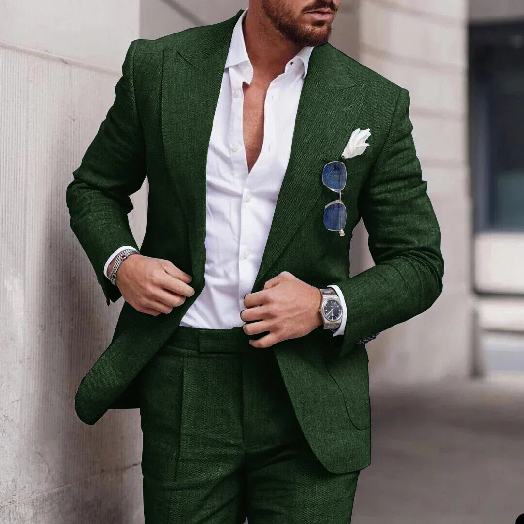 Men's 2-piece linen wedding suit - single breasted