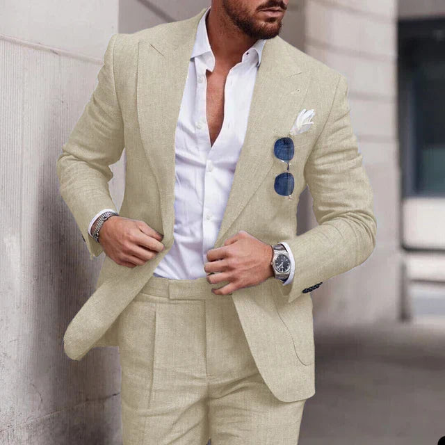 Men's 2-piece linen wedding suit - single breasted