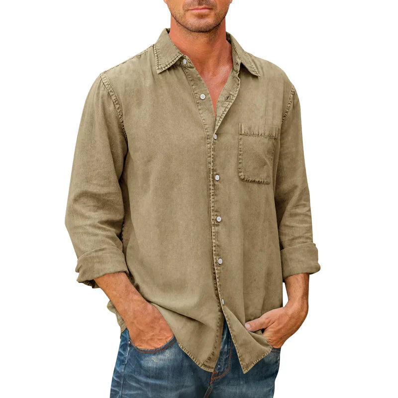 Men's Denim Long Sleeve Button Down Shirt