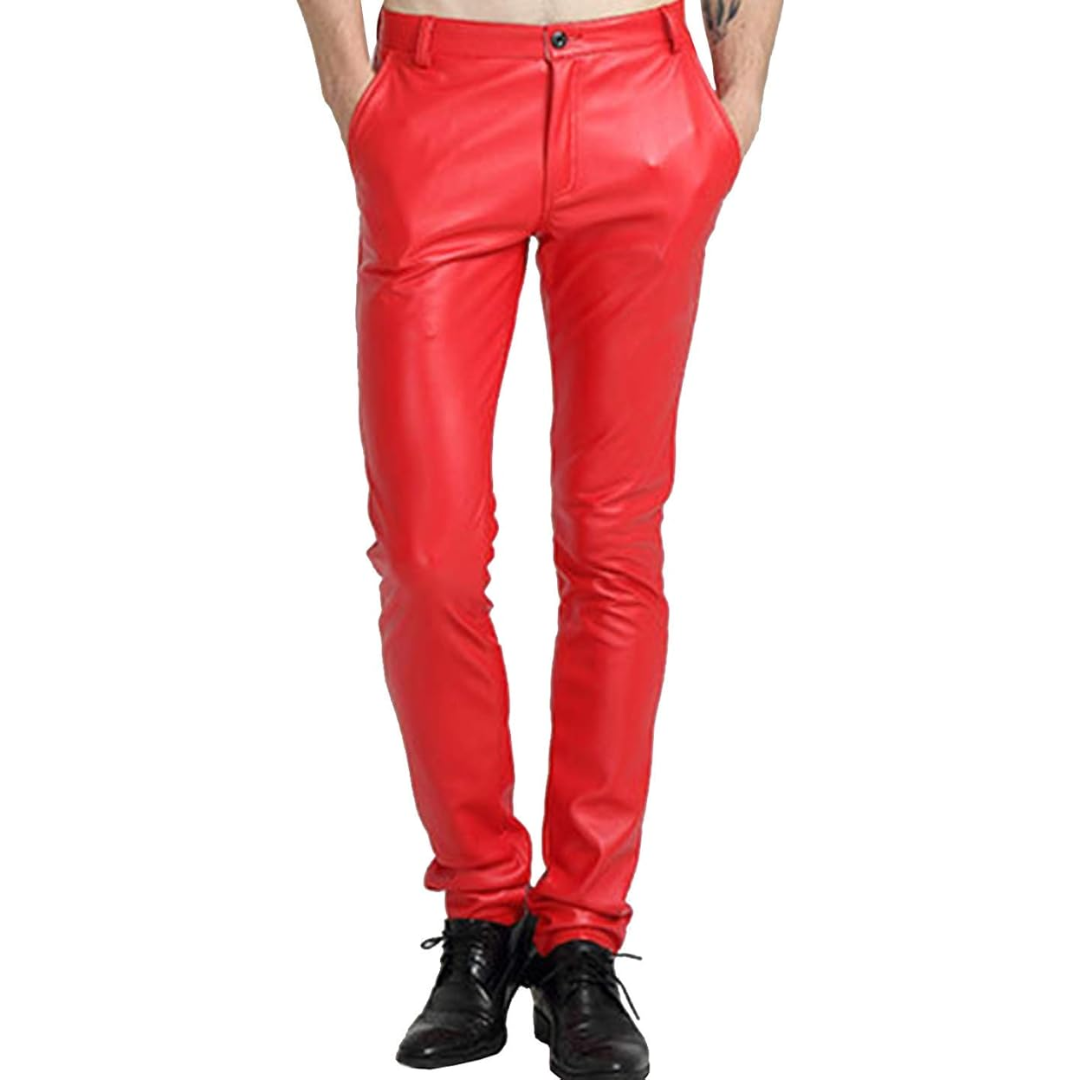 Men's Tapered Faux Leather Biker Trousers - Victor