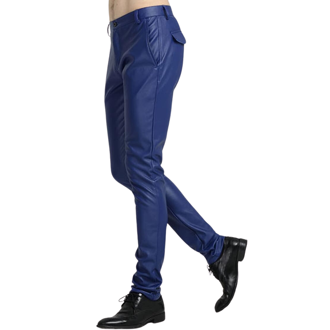 Men's Tapered Faux Leather Biker Trousers - Victor