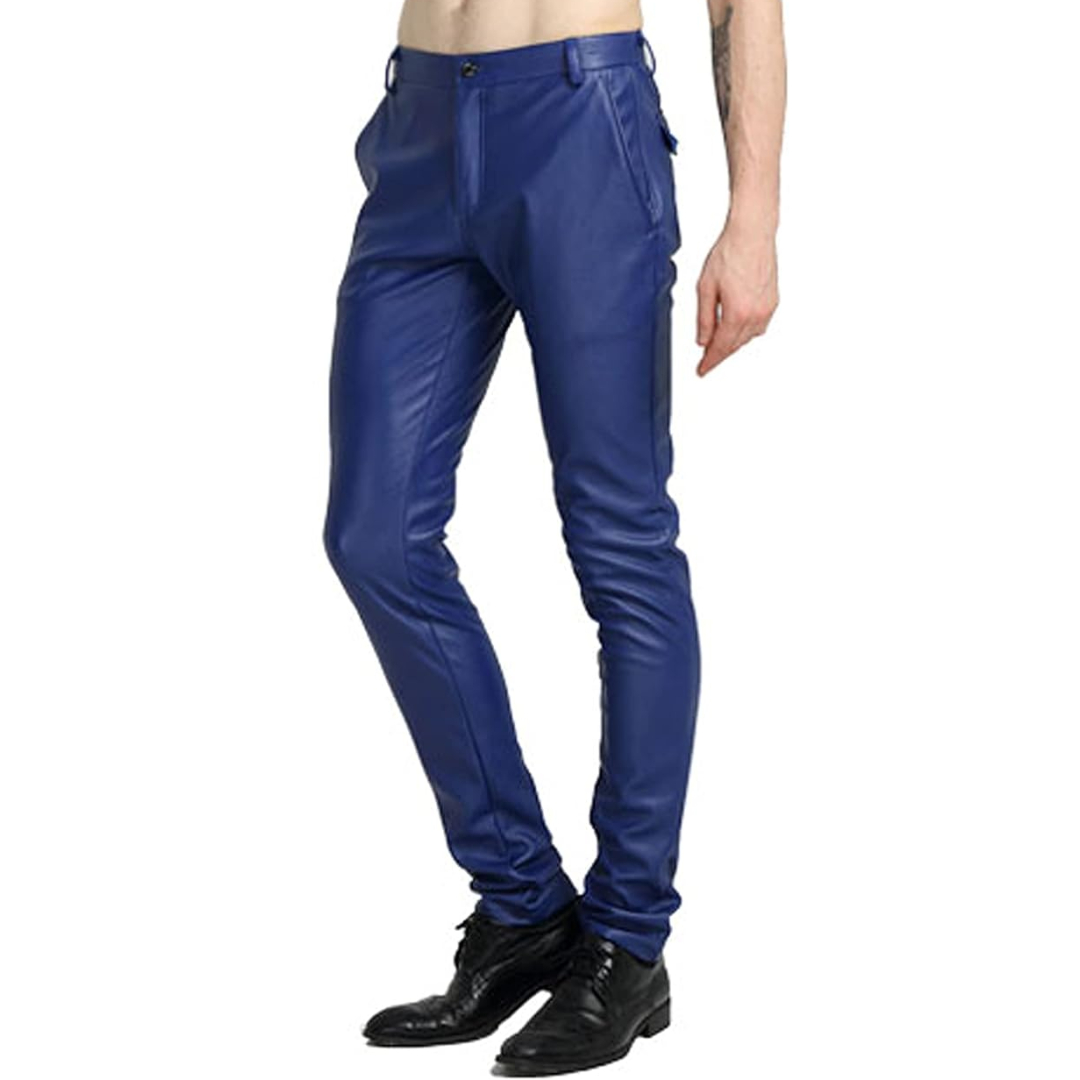 Men's Tapered Faux Leather Biker Trousers - Victor