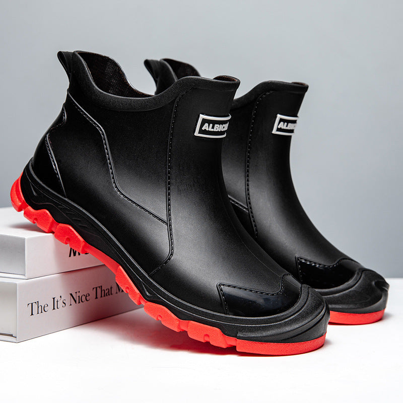 Men's Waterproof Rubber Boots with Slip-Resistant Sole and Flexible Entry Olvoria