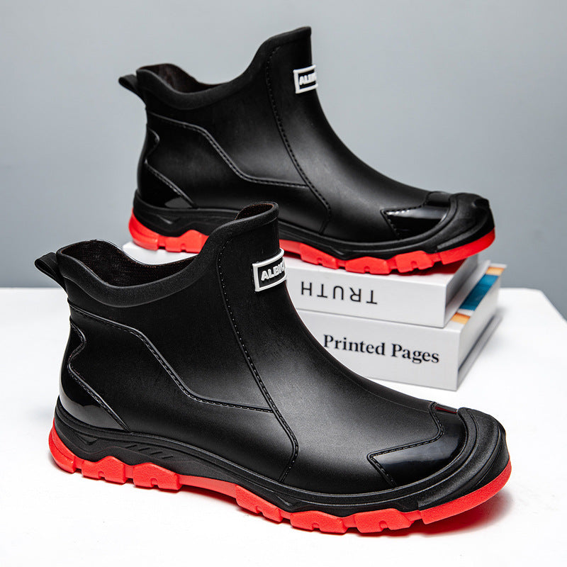 Men's Waterproof Rubber Boots with Slip-Resistant Sole and Flexible Entry Olvoria