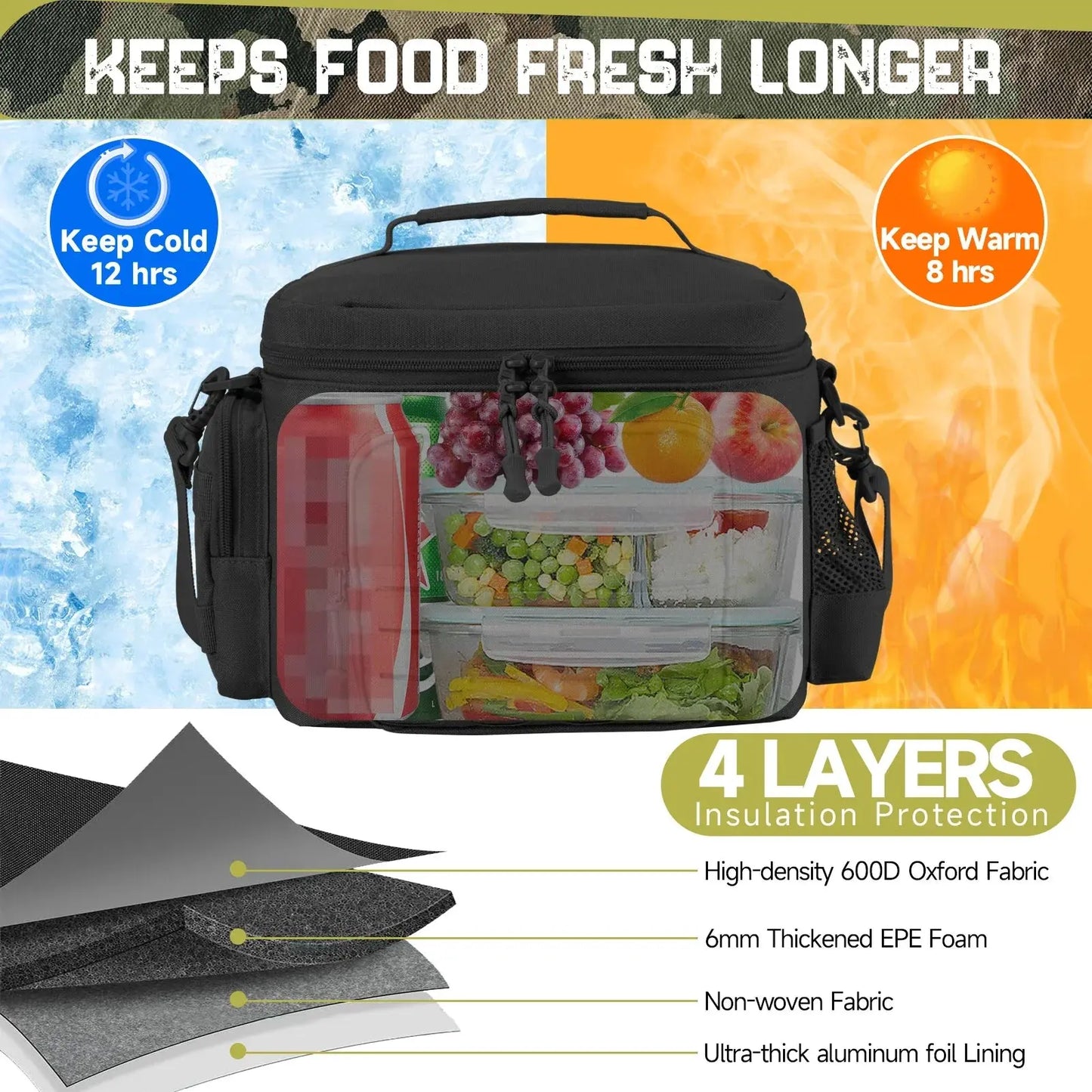 Military Tactical Insulated Meal Bag for Men 13L (Black)