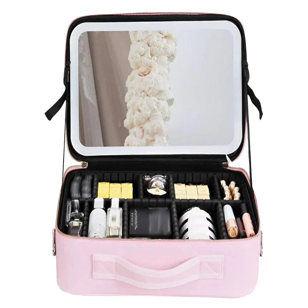 MIRRORGLAM – Portable Makeup Bag with LED Mirror for Perfect Styling