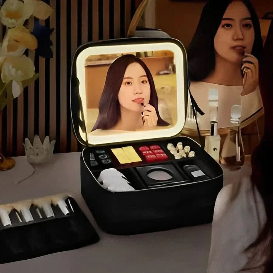 MIRRORGLAM – Portable Makeup Bag with LED Mirror for Perfect Styling