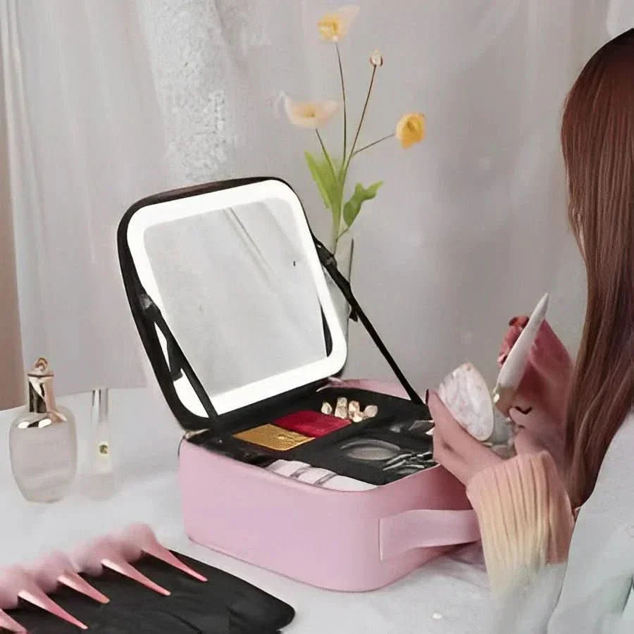 MIRRORGLAM – Portable Makeup Bag with LED Mirror for Perfect Styling