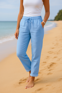 Monica - Pantalon à taille élastique en coton et lin