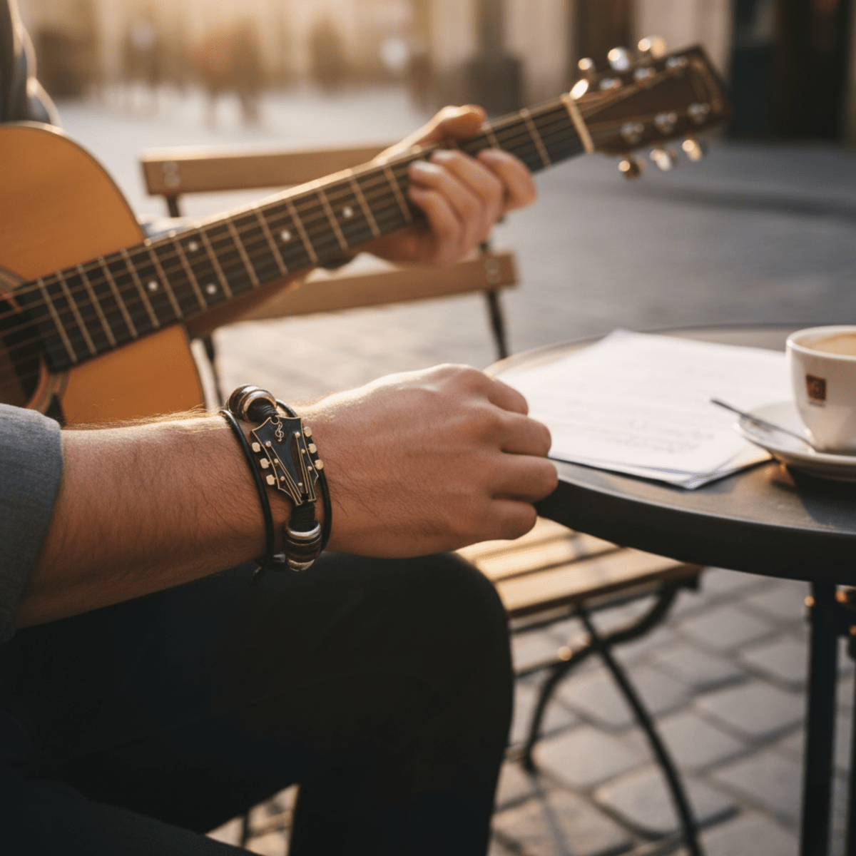 MUSIKSTRUM – Leather Bracelet with Guitar-Inspired Design